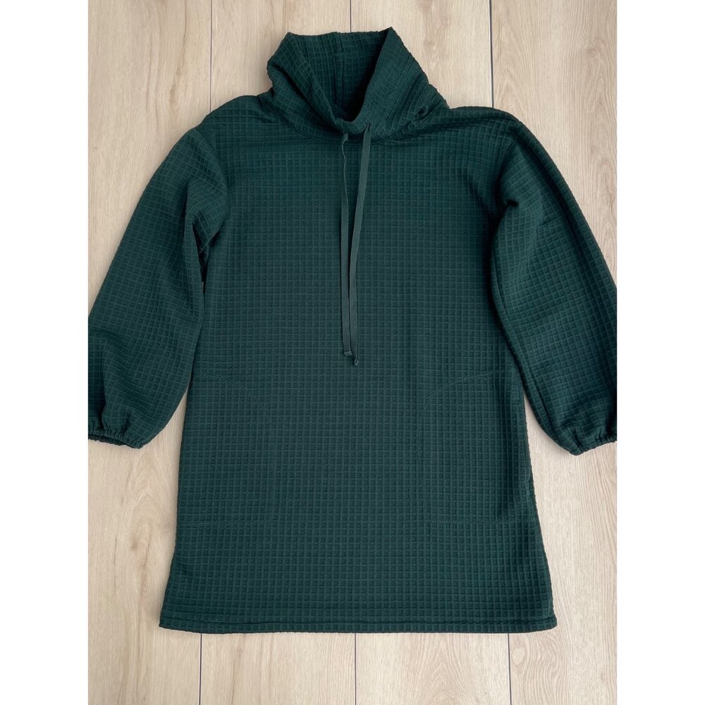 Max Studio Waffle Knit Dark Green Cowl Neck Long Sleeve Mini Dress Size Large - Picture 2 of 16